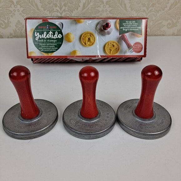Nordic Ware Yuletide Cookie Stamps Set of 3 Heavy Cast Aluminum EUC - Picture 8 of 14
